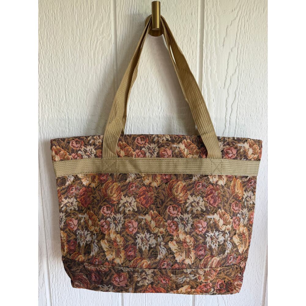 Vintage Floral Tapestry Tote Bag Large Boho Market Bag Zip Pocket Carryall